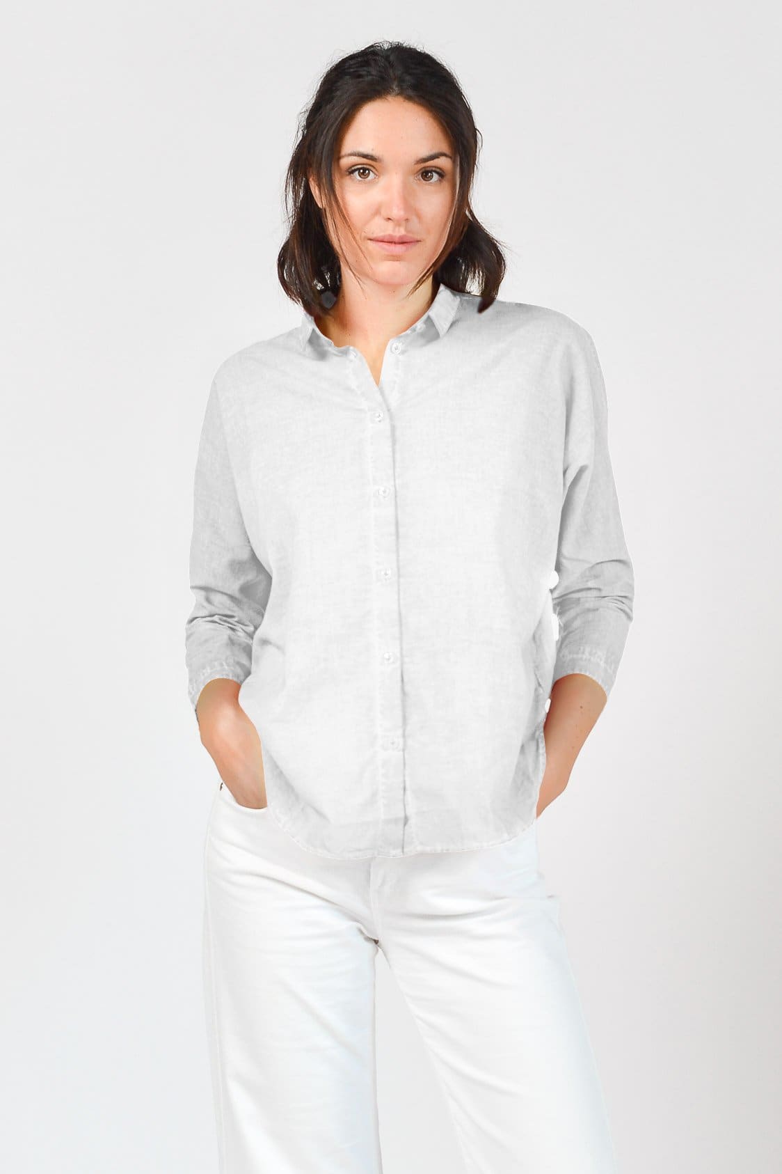 Loose Fit Stretch Poplin Blouse - White - Shirts