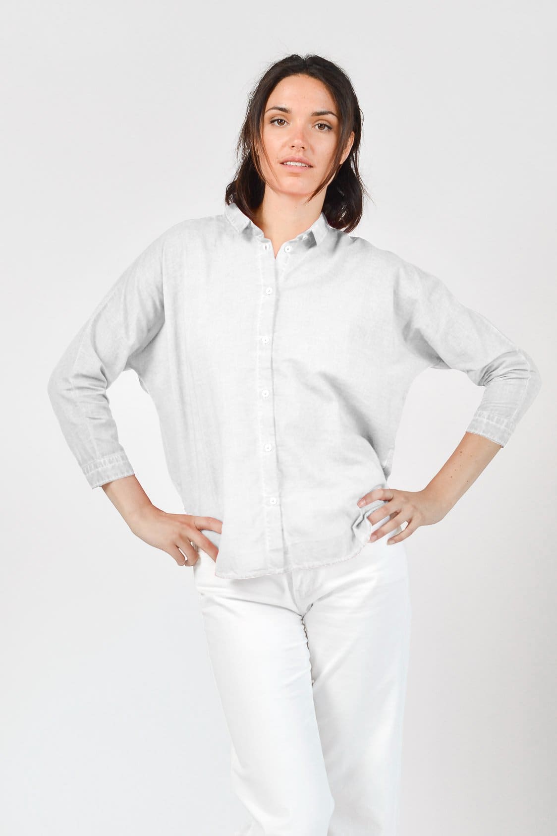 Loose Fit Stretch Poplin Blouse - White - Shirts