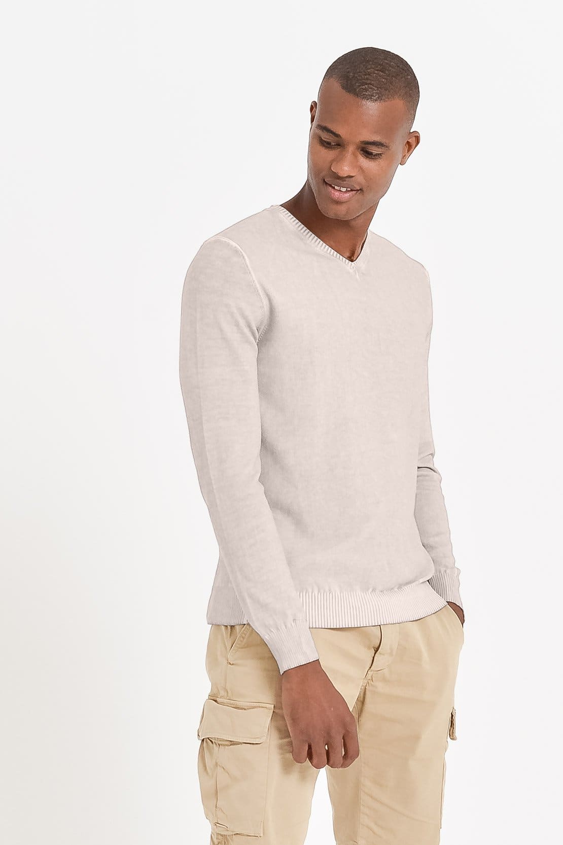 Micro Waffle V-Neck Sweater - Canapa - Sweaters