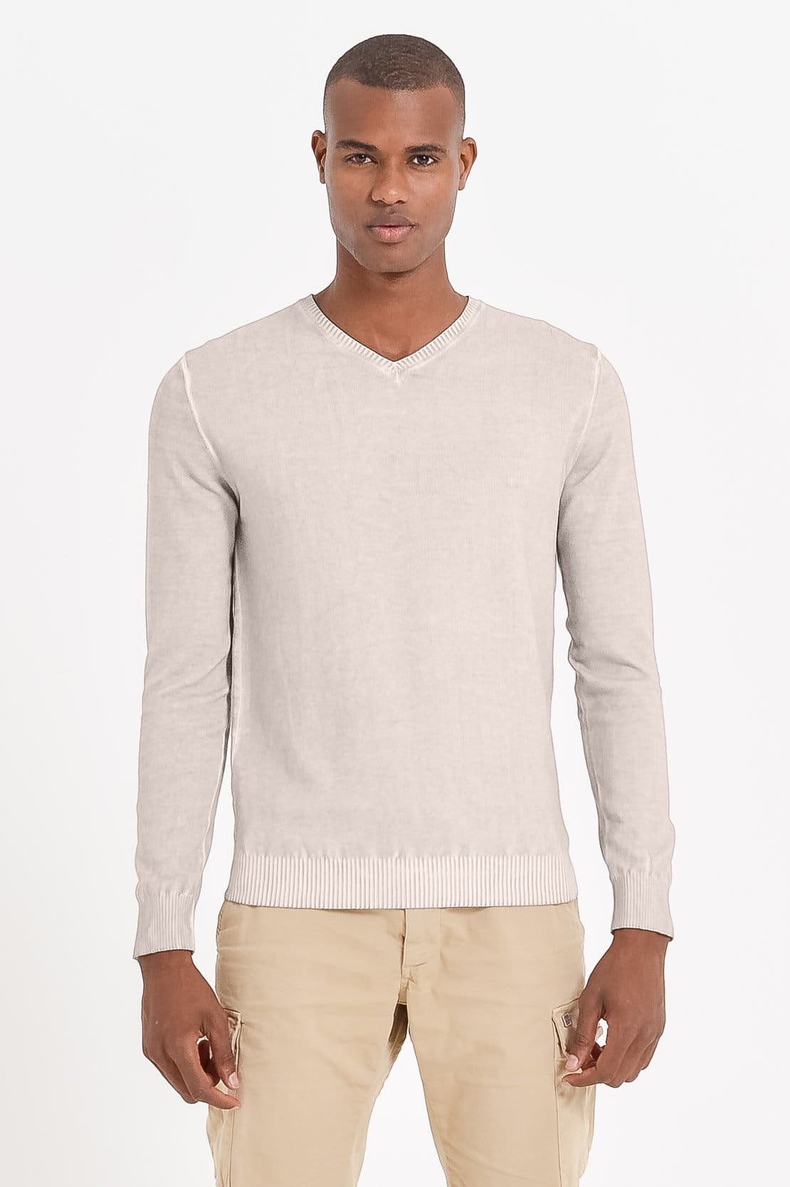 Micro Waffle V-Neck Sweater - Canapa - Sweaters