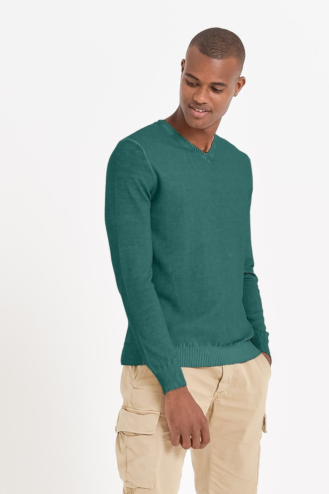 Micro Waffle V-Neck Sweater - Lagoon - Sweaters