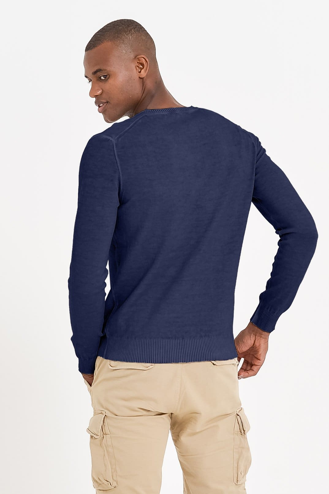 Micro Waffle V-Neck Sweater - Navy - Sweaters
