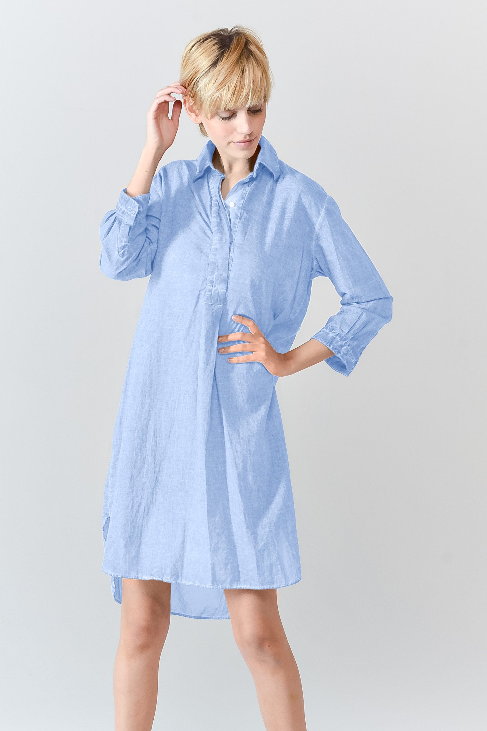 Midi Length Voile Tunic - Cielo - Shirtdress