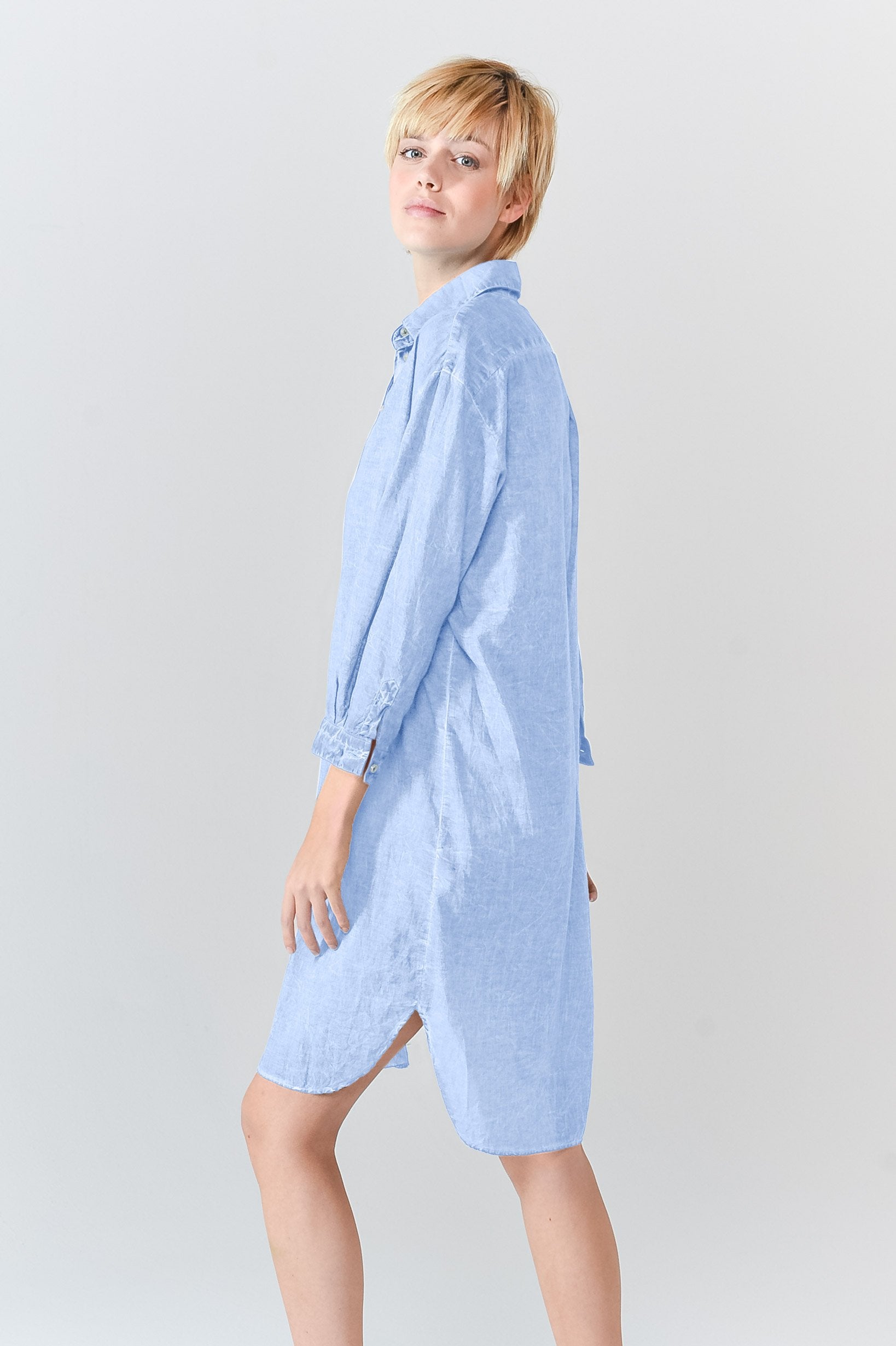 Midi Length Voile Tunic - Cielo - Shirtdress