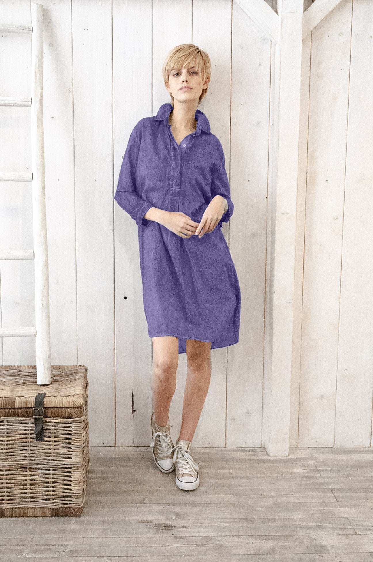 tunic dress midi Midi Length Voile Shirtdress Mirtillo