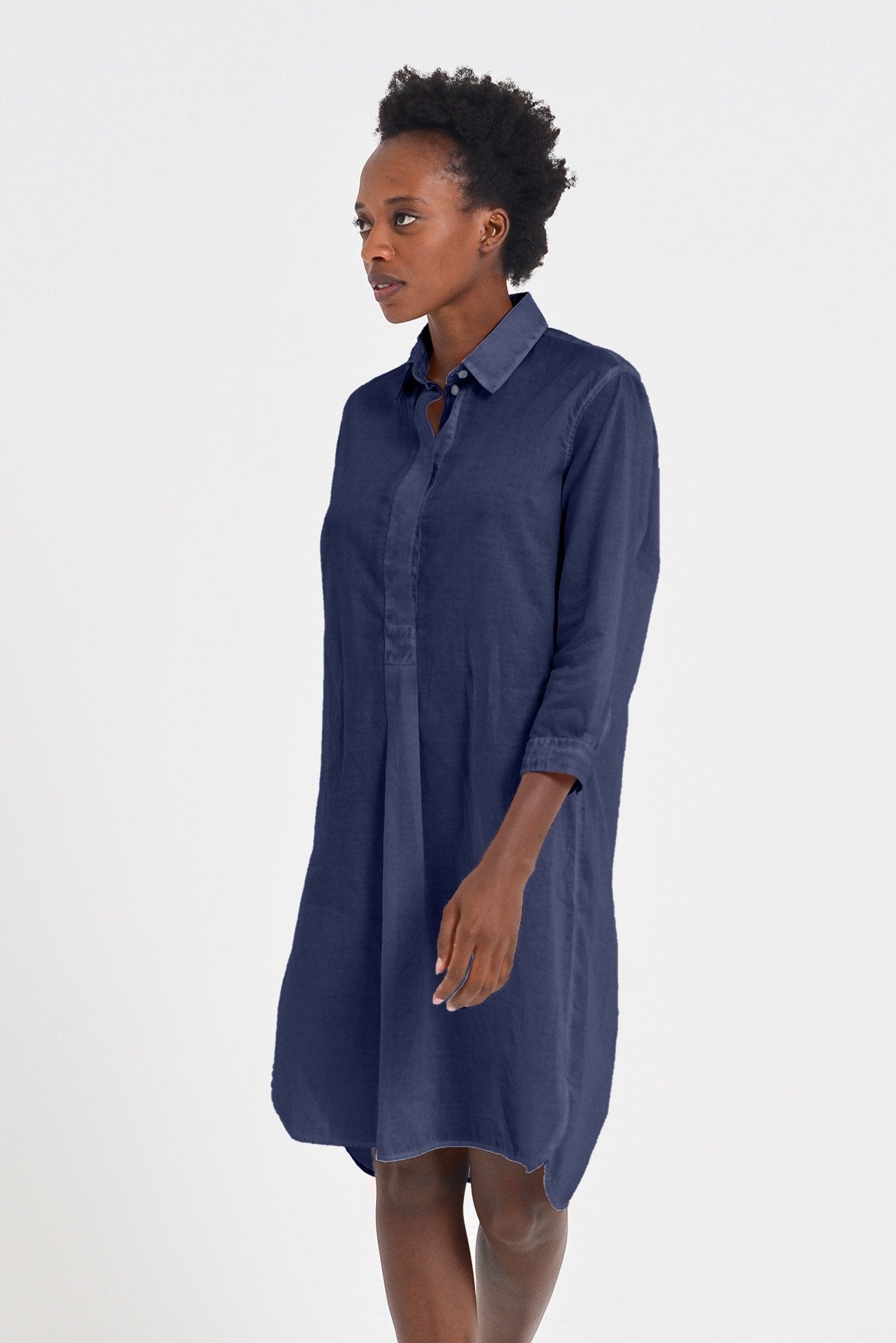 knee length dresses for ladies Midi Length Voile Shirtdress Navy