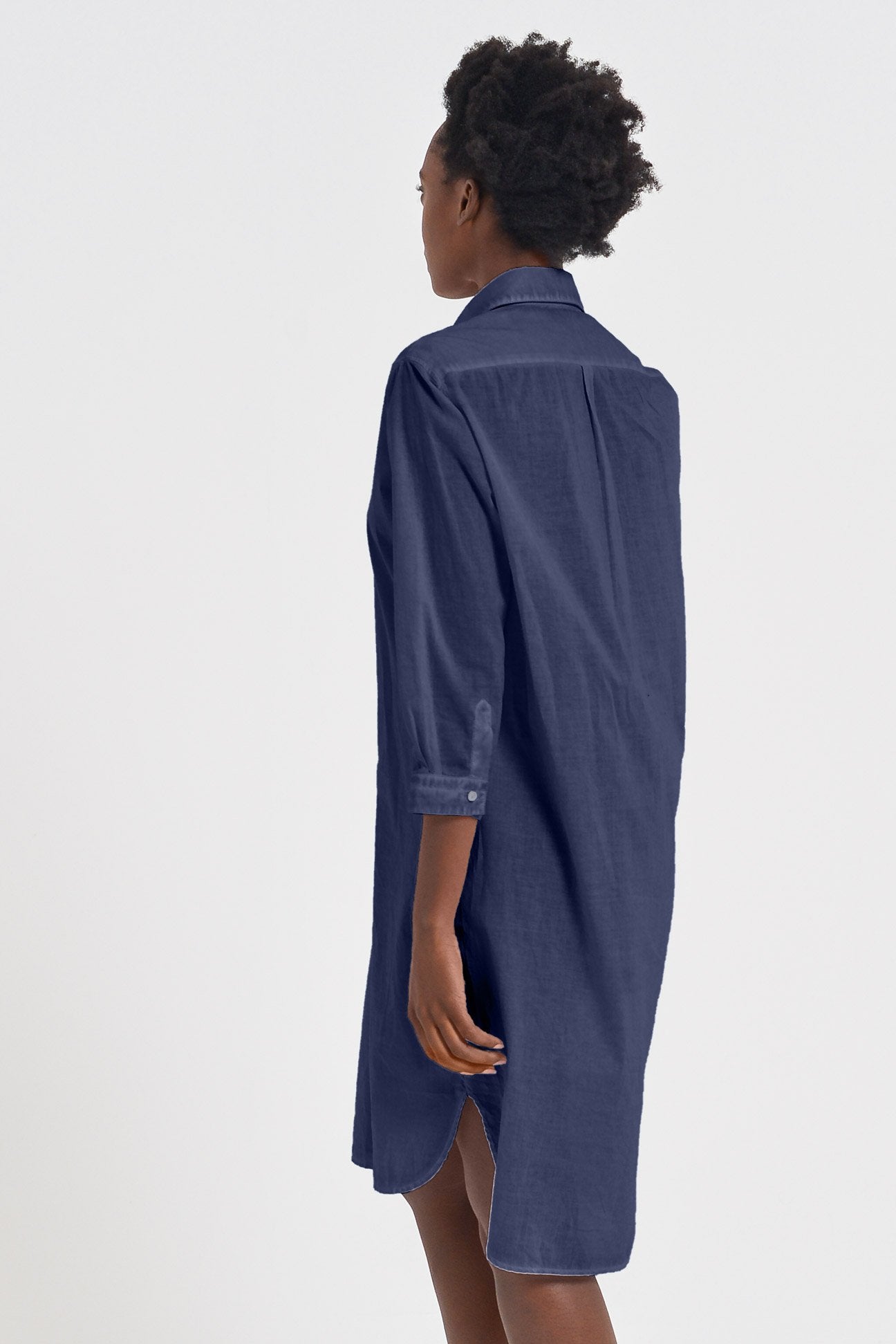 Midi Length Voile Tunic - Navy - Shirtdress