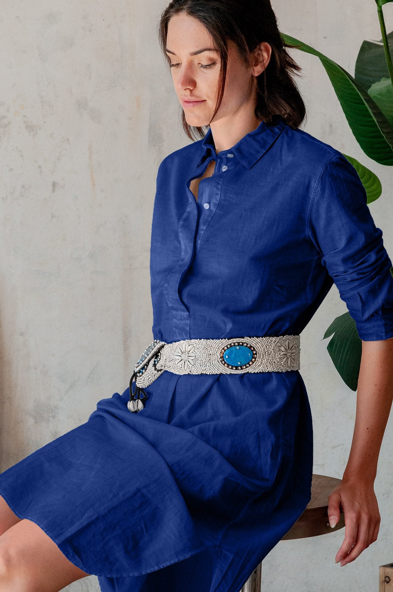 Midi Length Voile Tunic - Royal - Shirtdress