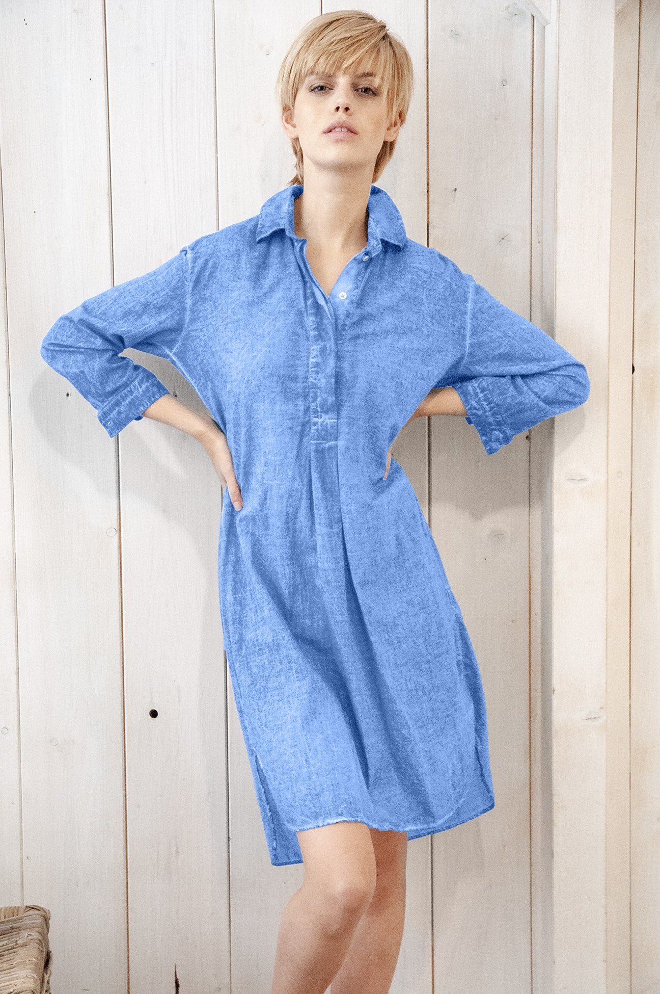 Midi Length Voile Tunic - Santorini - Shirtdress