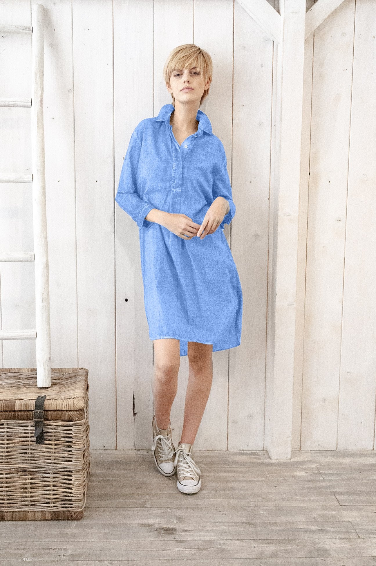 Midi Length Voile Tunic - Santorini - Shirtdress