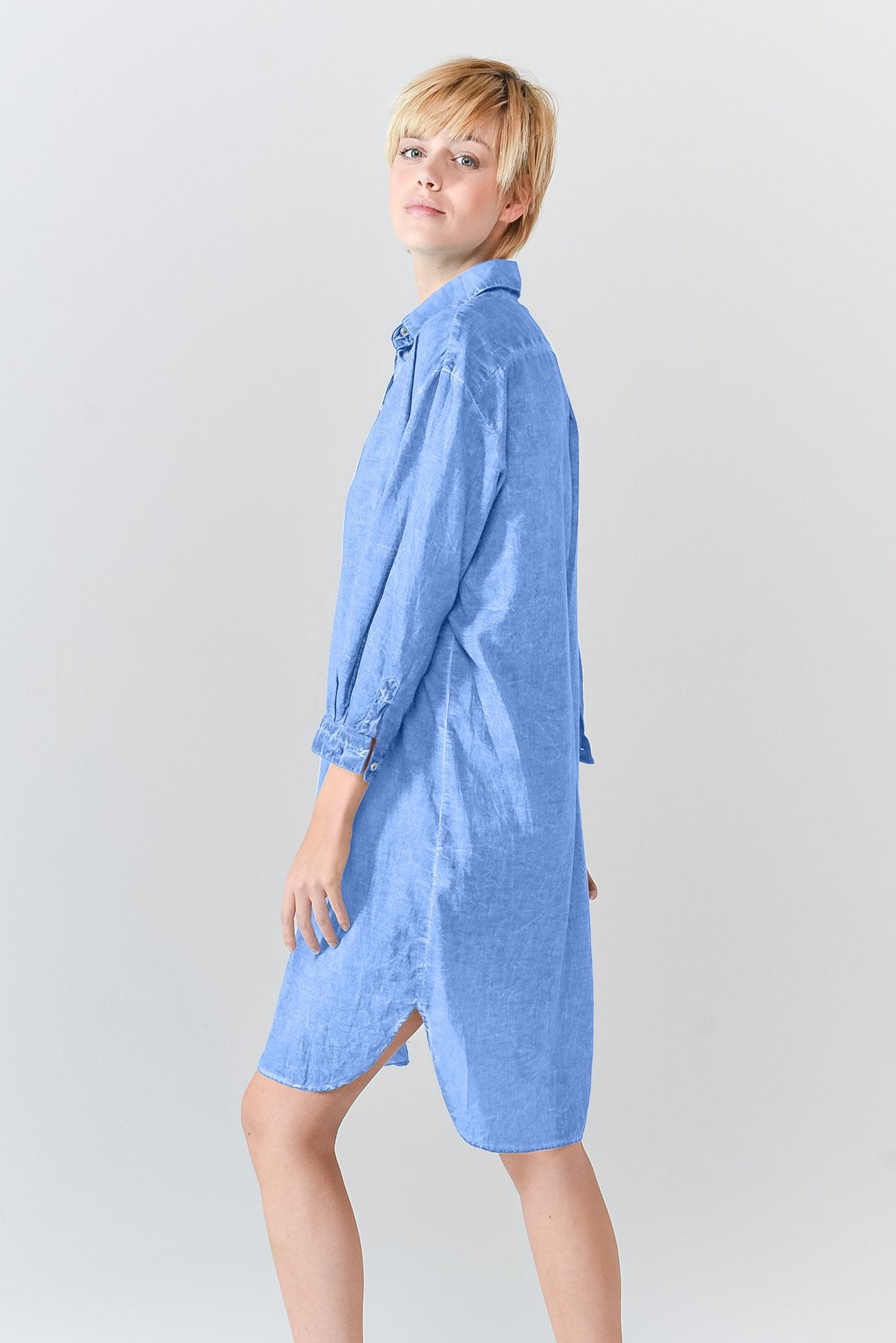 Midi Length Voile Tunic - Santorini - Shirtdress