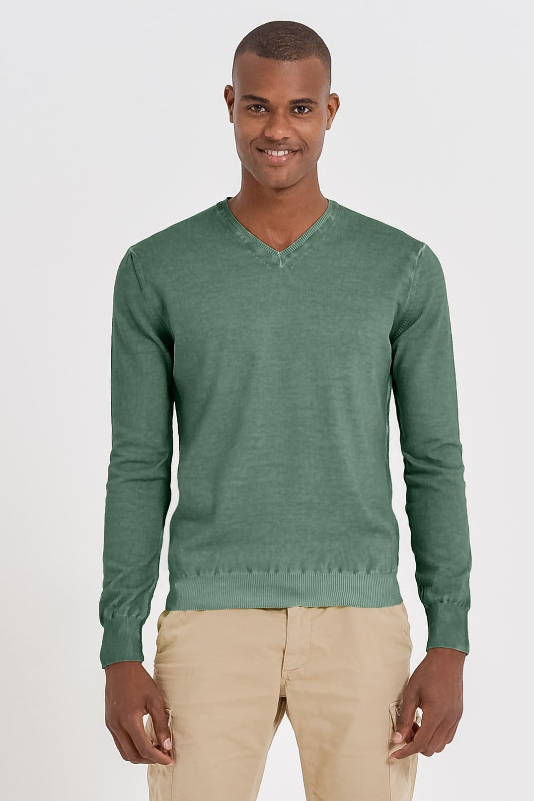 V-Neck Cotton Sweater - Ginepro - Sweaters