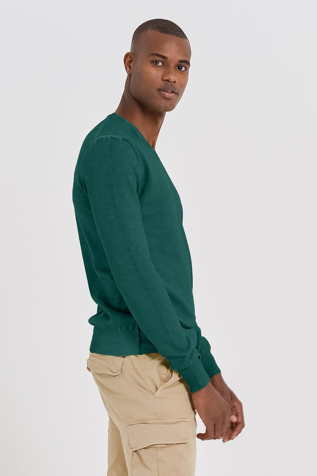 V-Neck Cotton Sweater - Lagoon - Sweaters