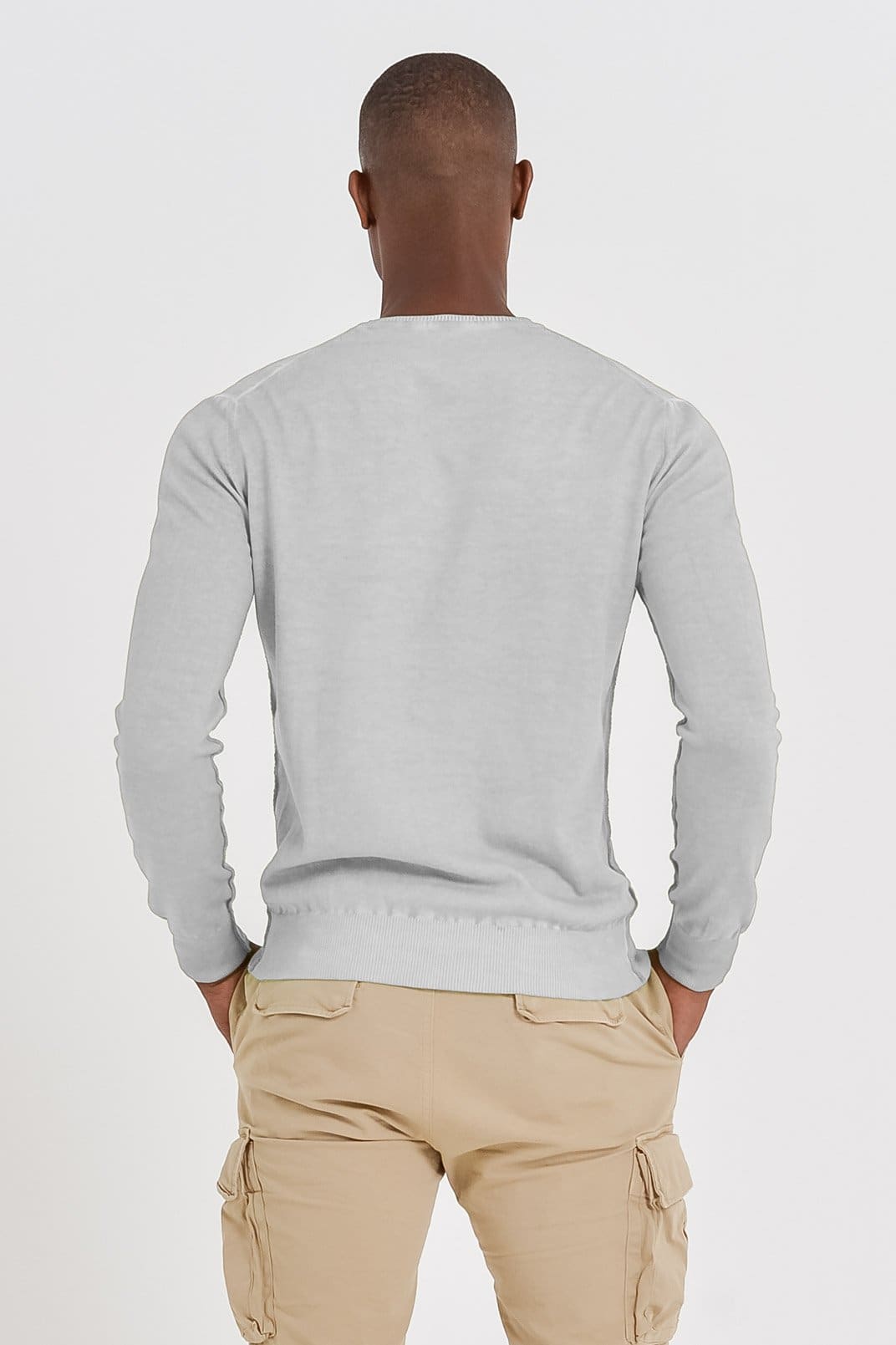 V-Neck Cotton Sweater - Marmo - Sweaters