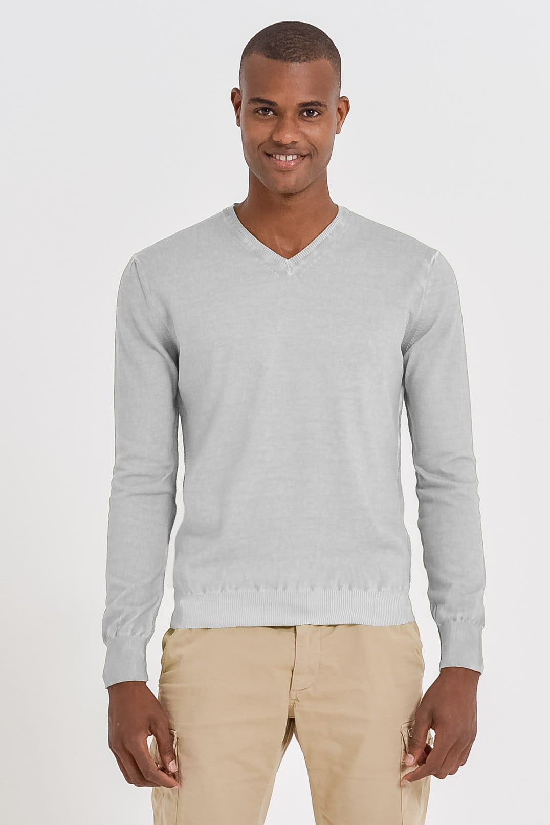 V-Neck Cotton Sweater - Marmo - Sweaters