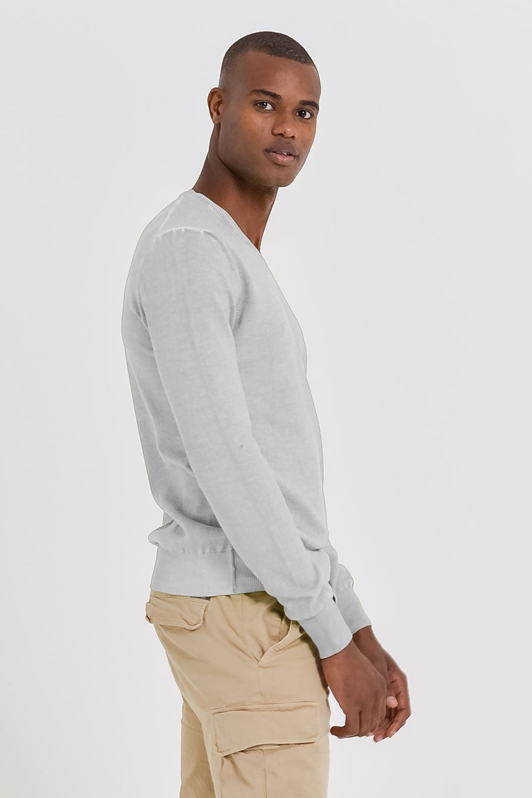 V-Neck Cotton Sweater - Marmo - Sweaters