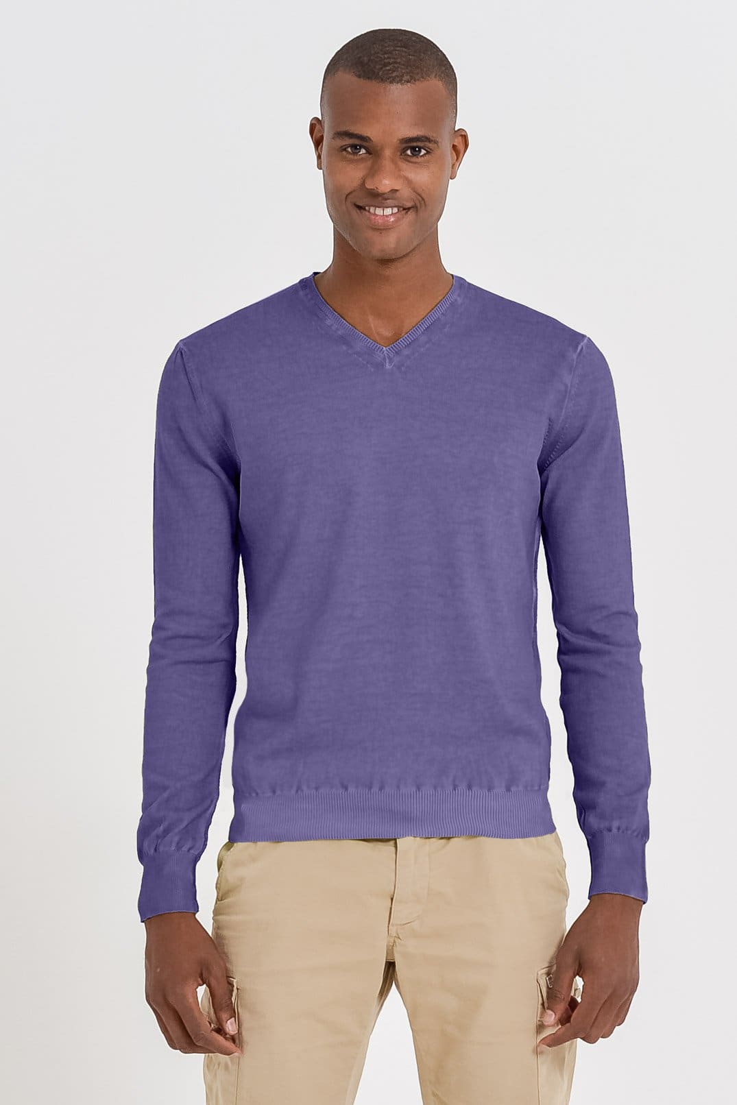 V-Neck Cotton Sweater - Mirtillo - Sweaters