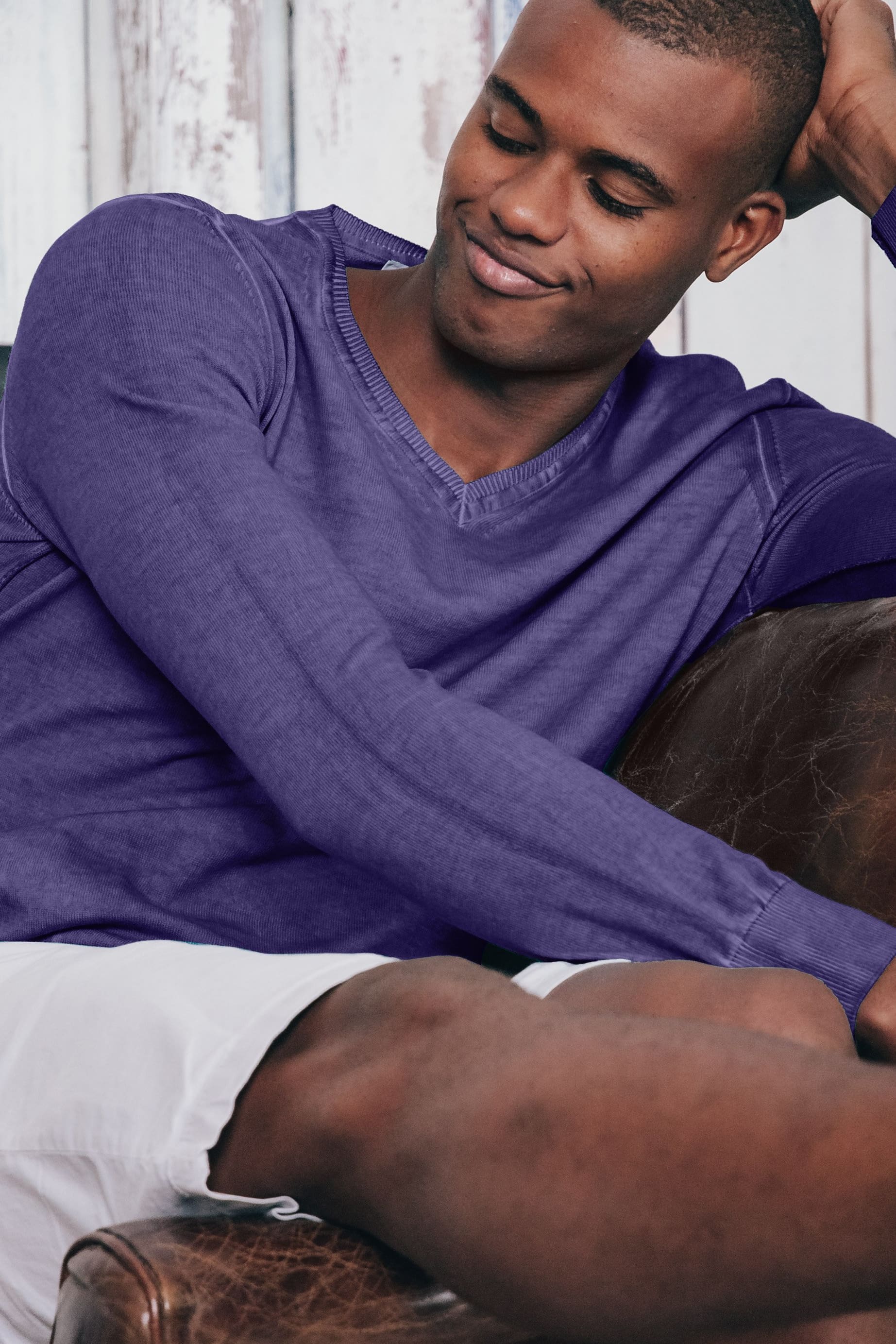 V-Neck Cotton Sweater - Mirtillo - Sweaters