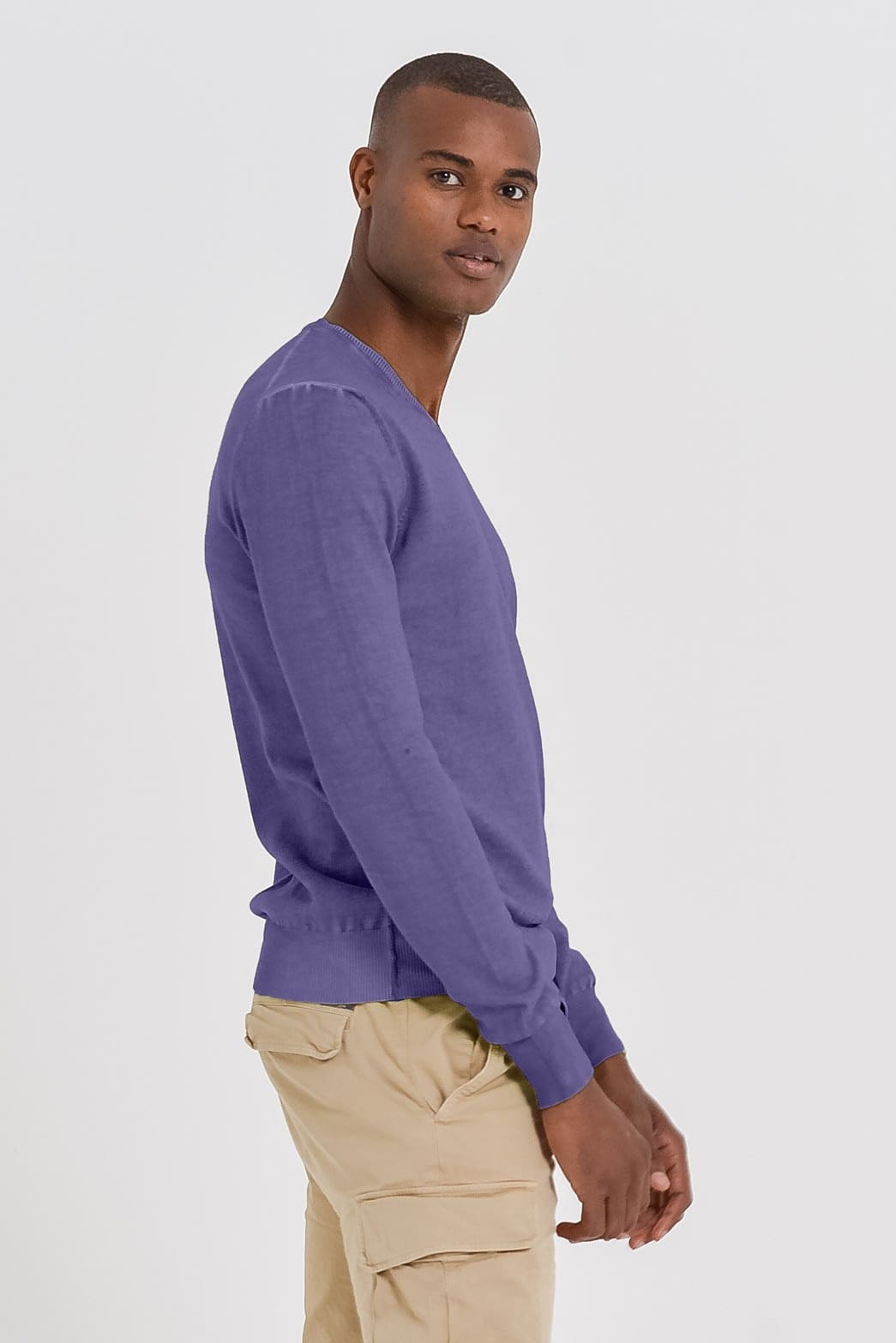V-Neck Cotton Sweater - Mirtillo - Sweaters