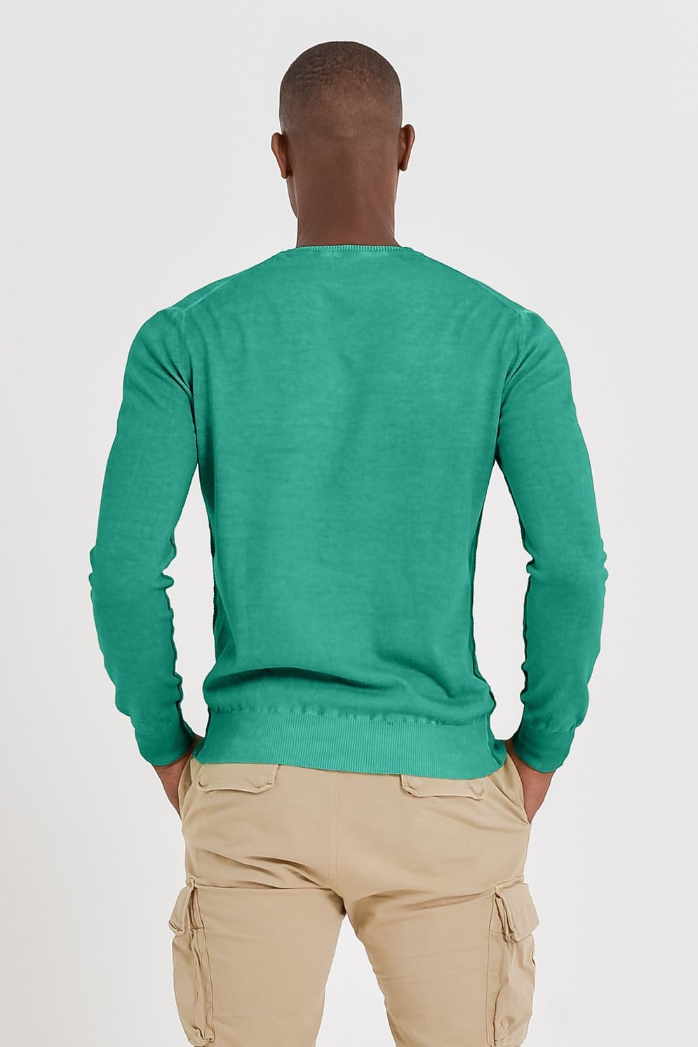 V-Neck Cotton Sweater - Smeraldo - Sweaters