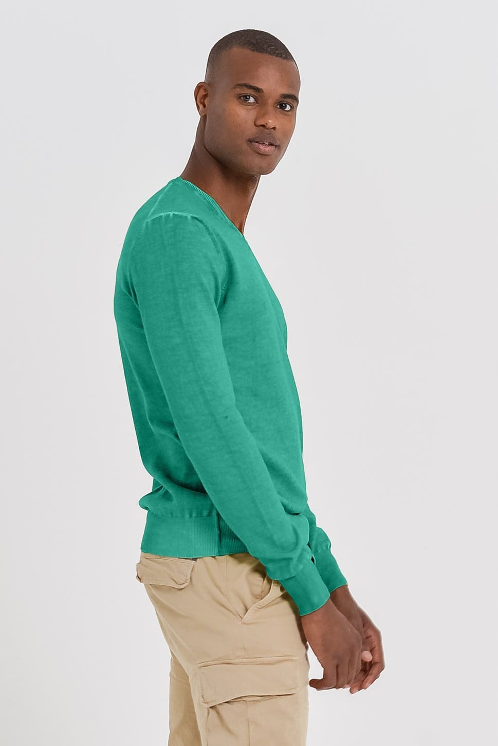 V-Neck Cotton Sweater - Smeraldo - Sweaters