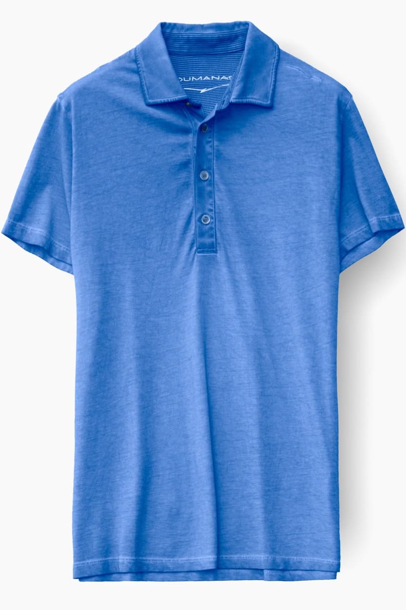 Striped Collar Jersey Polo Shirt - Oceano - Polos