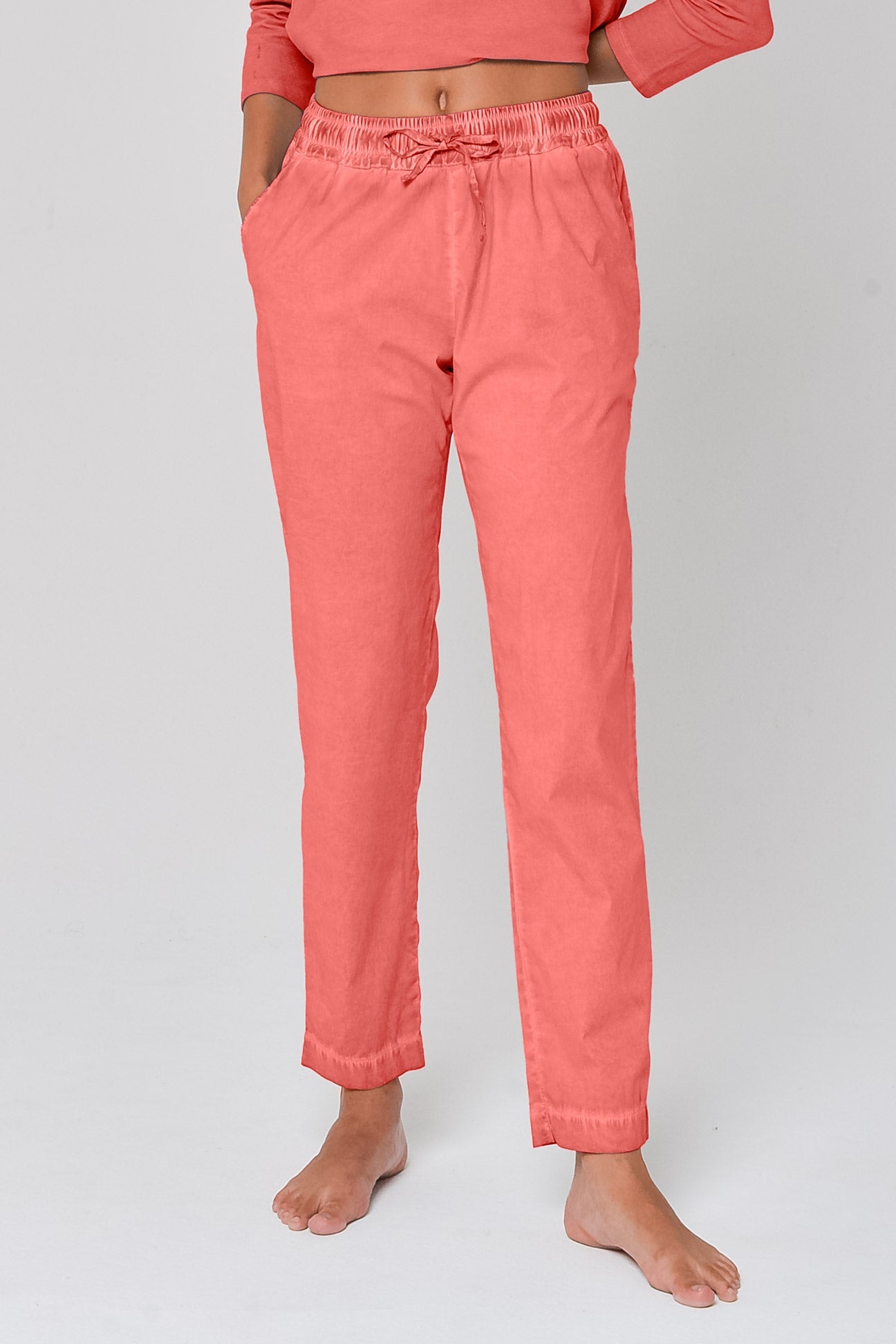 Poplin Slacks in Hibiscus - Pants