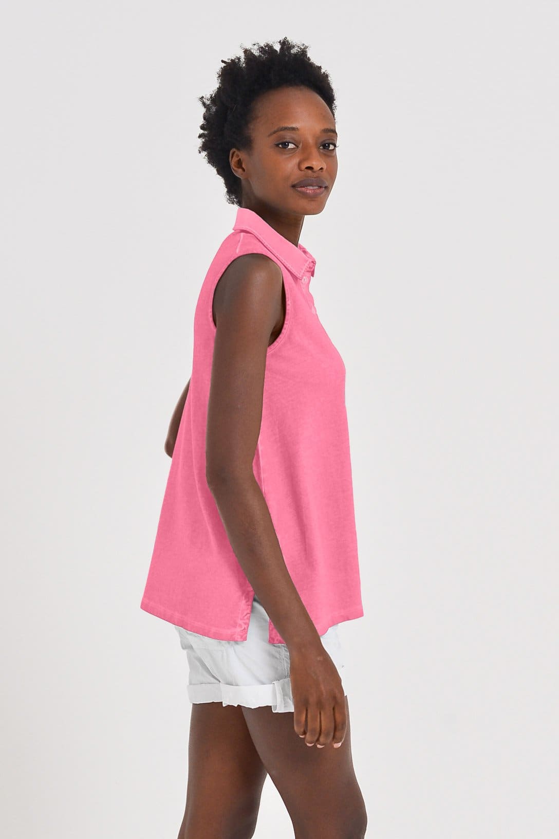 Sleeveless Pique Polo Shirt - Azalea - Polos