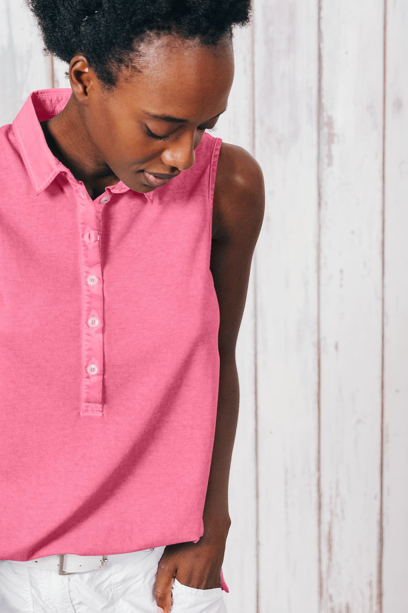 Sleeveless Pique Polo Shirt - Azalea - Polos