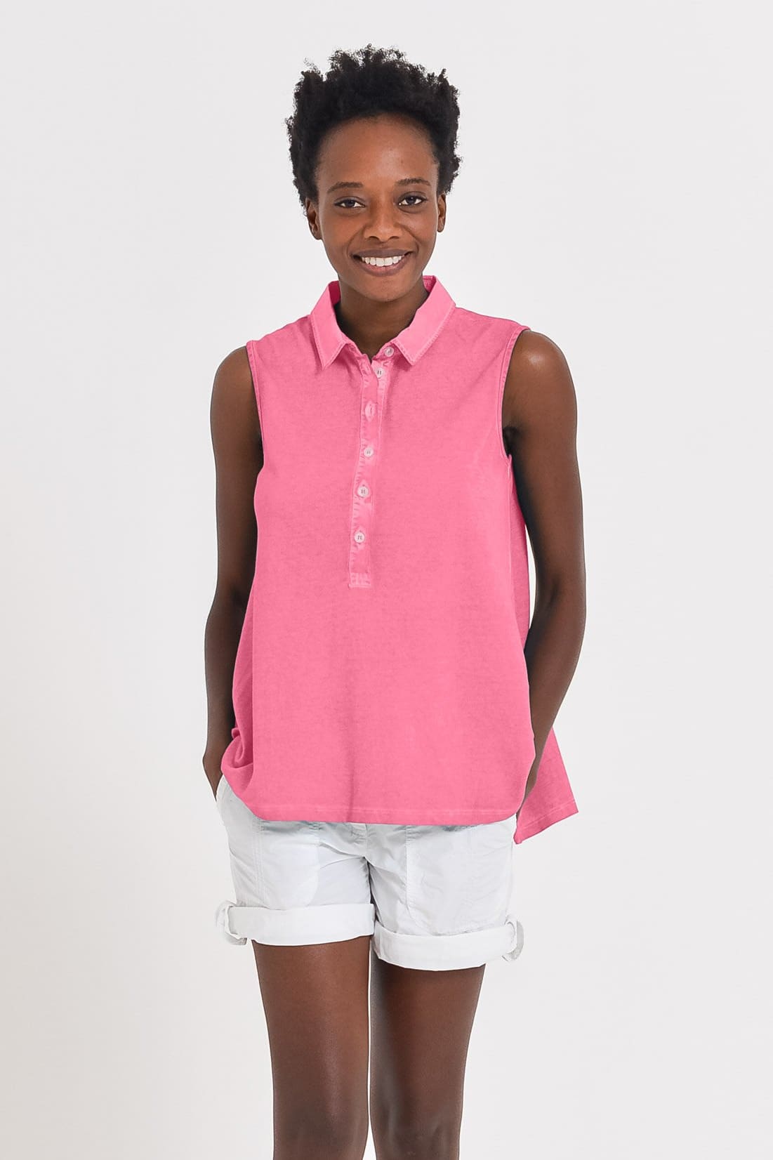 Sleeveless Pique Polo Shirt - Azalea - Polos