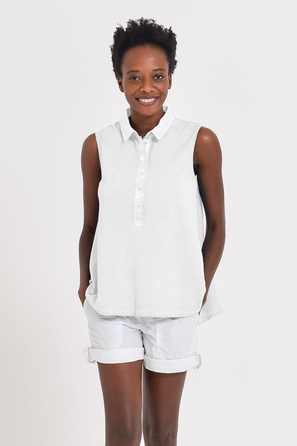 Sleeveless Pique Polo Shirt - Bianco - Polos