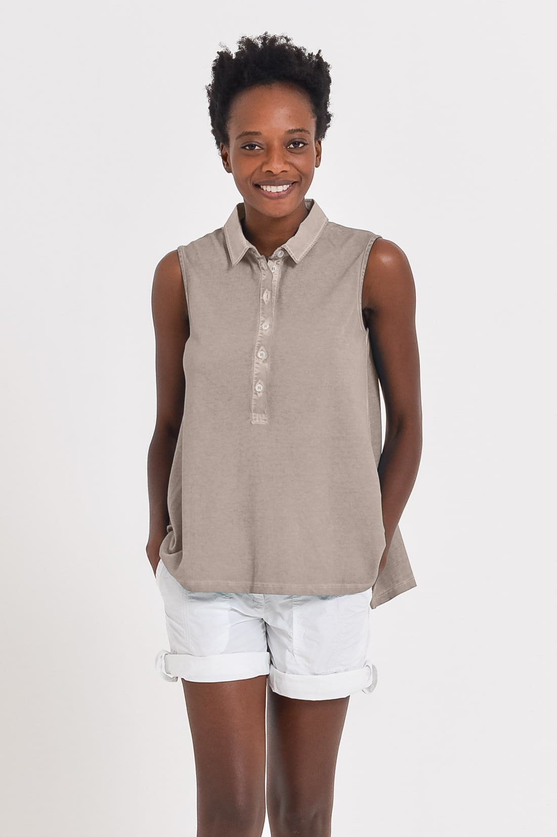 Sleeveless Pique Polo Shirt - Corda - Polos