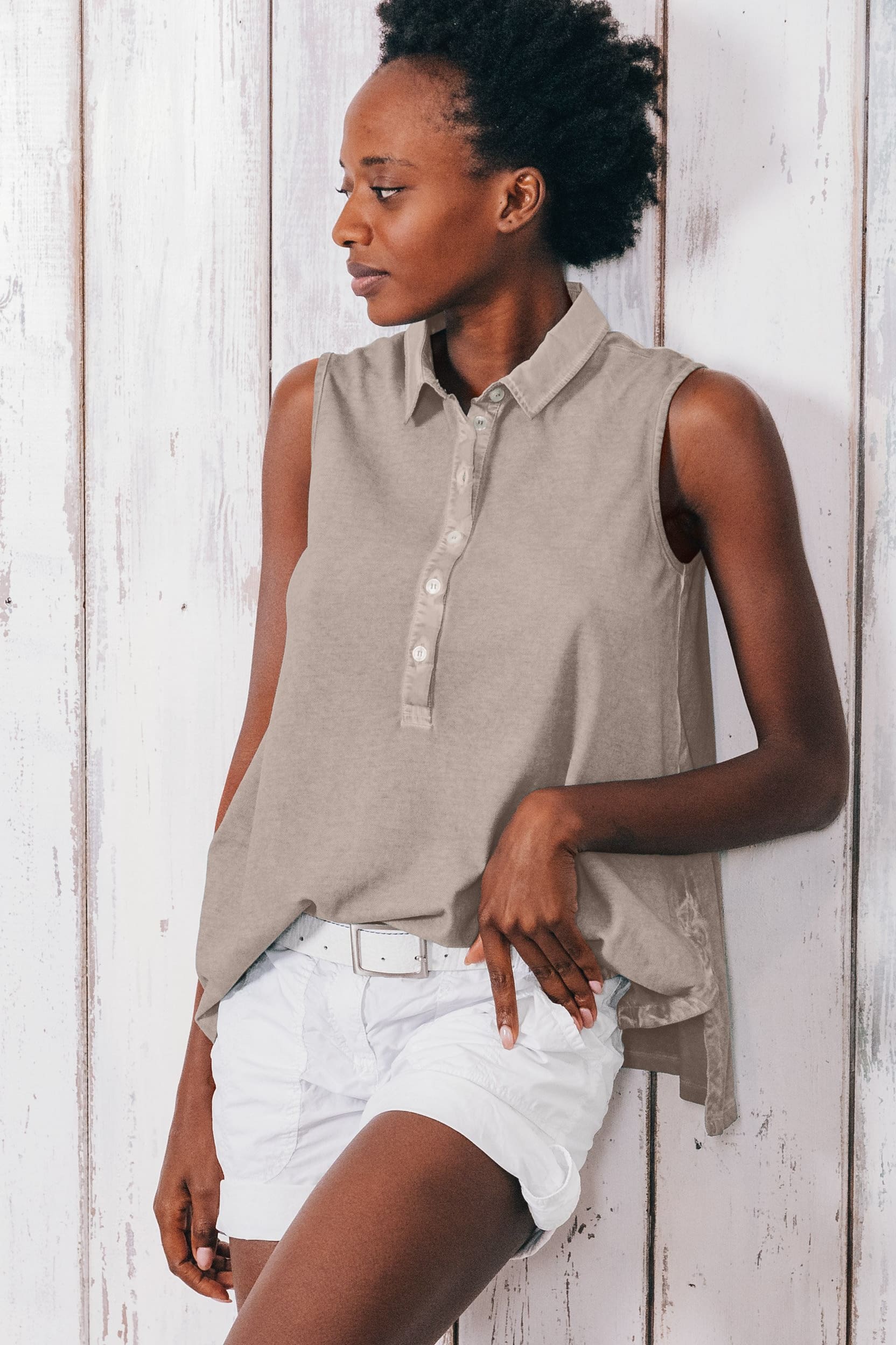 Sleeveless Pique Polo Shirt - Corda - Polos