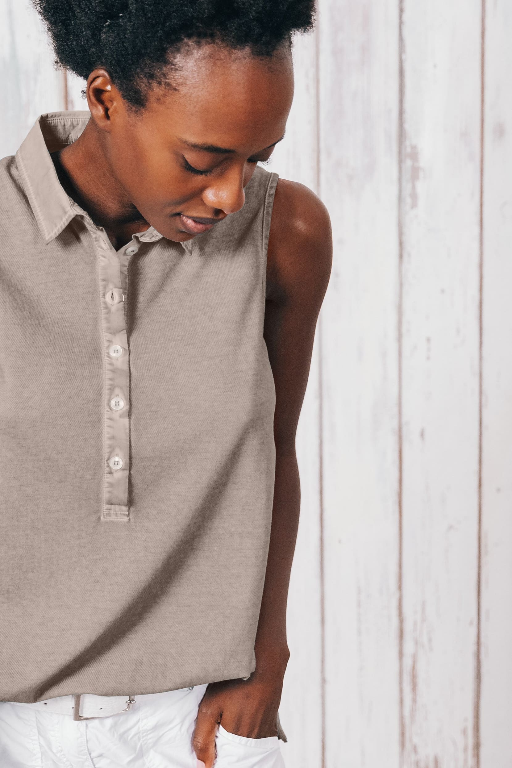 Sleeveless Pique Polo Shirt - Corda - Polos