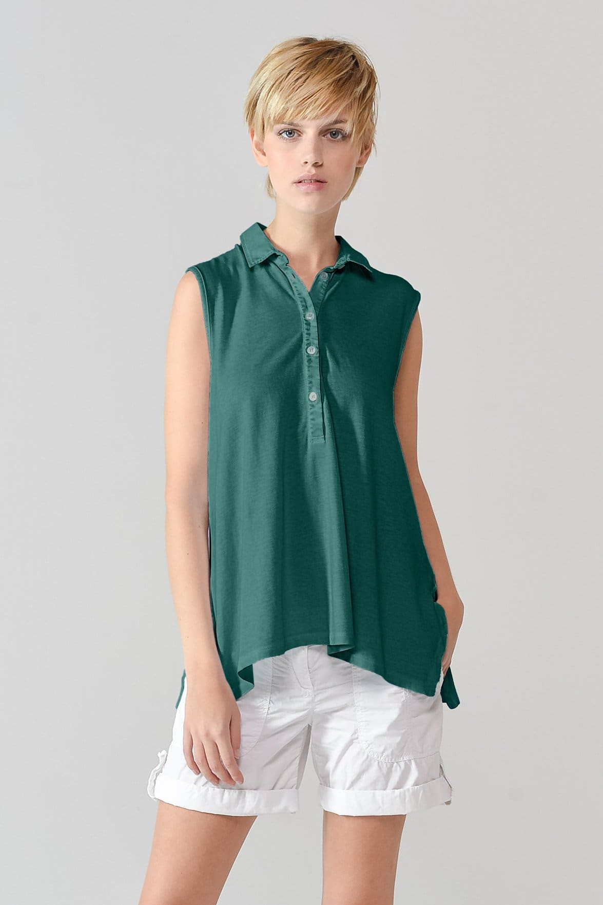 Sleeveless Pique Polo Shirt - Lagoon - Polos