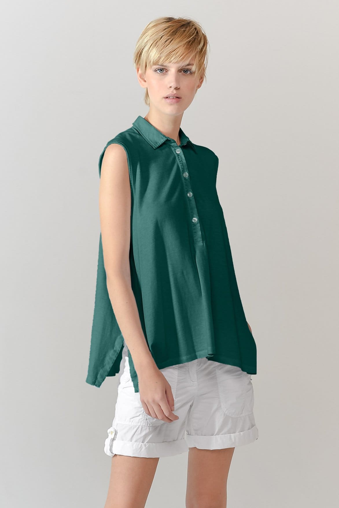Sleeveless Pique Polo Shirt - Lagoon - Polos