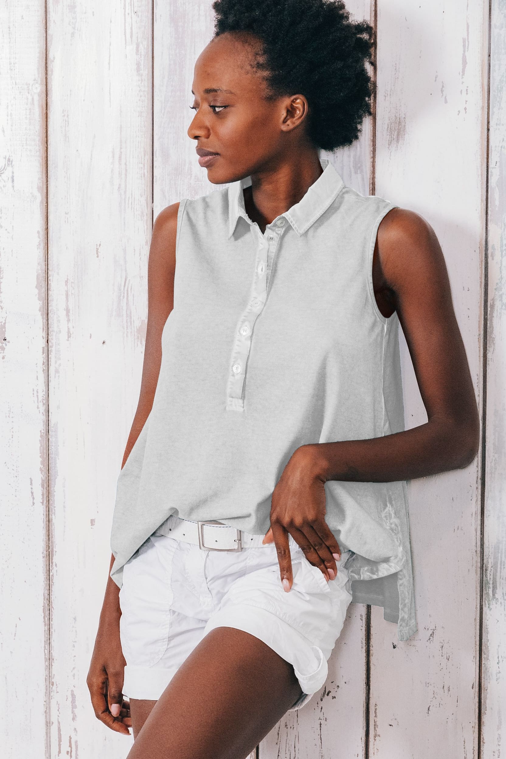 Sleeveless Pique Polo Shirt - Marmo - Polos