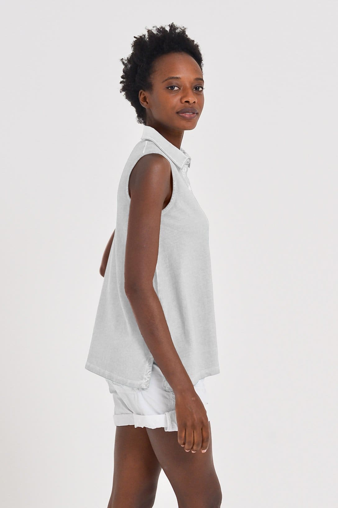 Sleeveless Pique Polo Shirt - Marmo - Polos