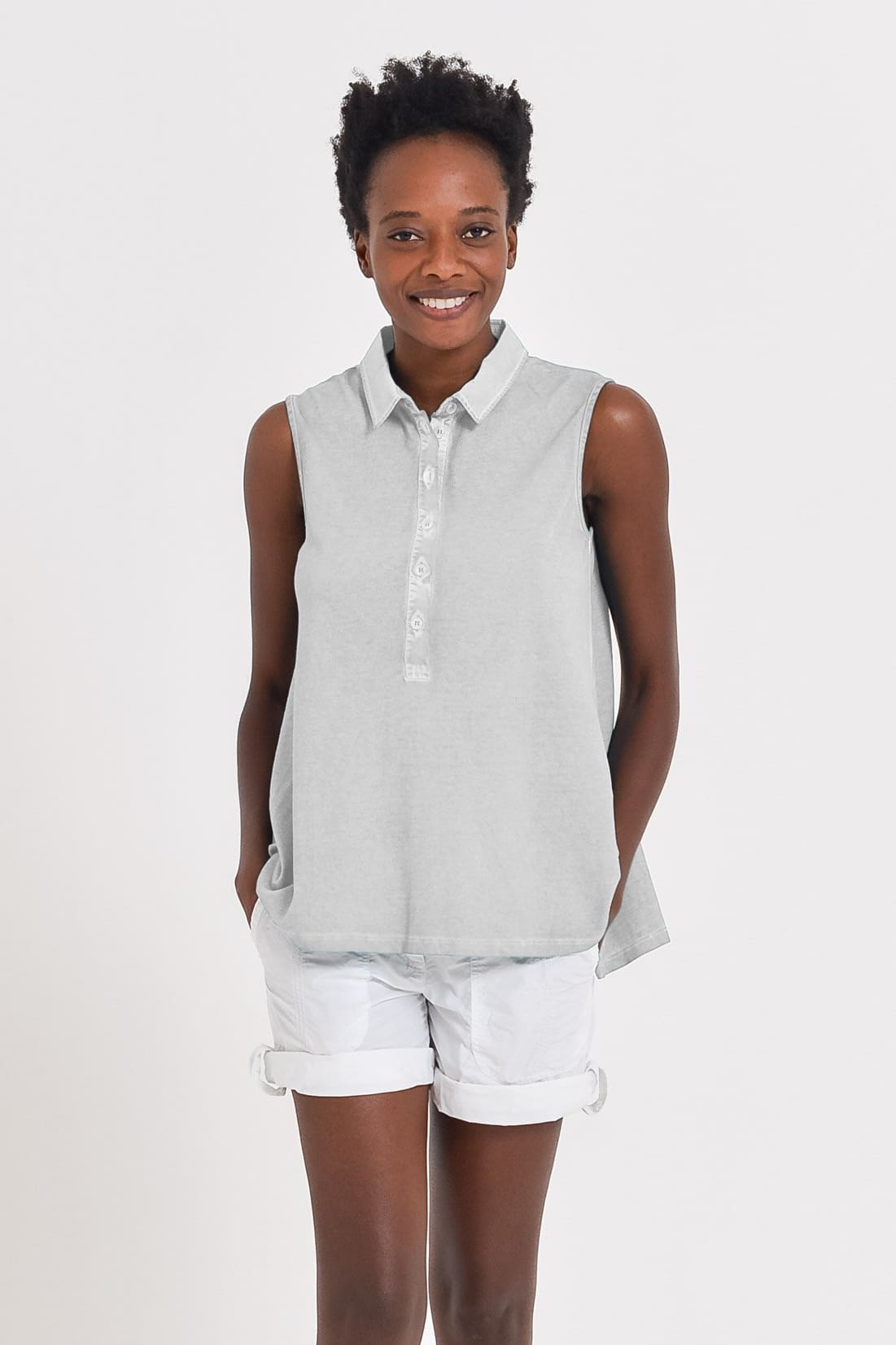 Sleeveless Pique Polo Shirt - Marmo - Polos