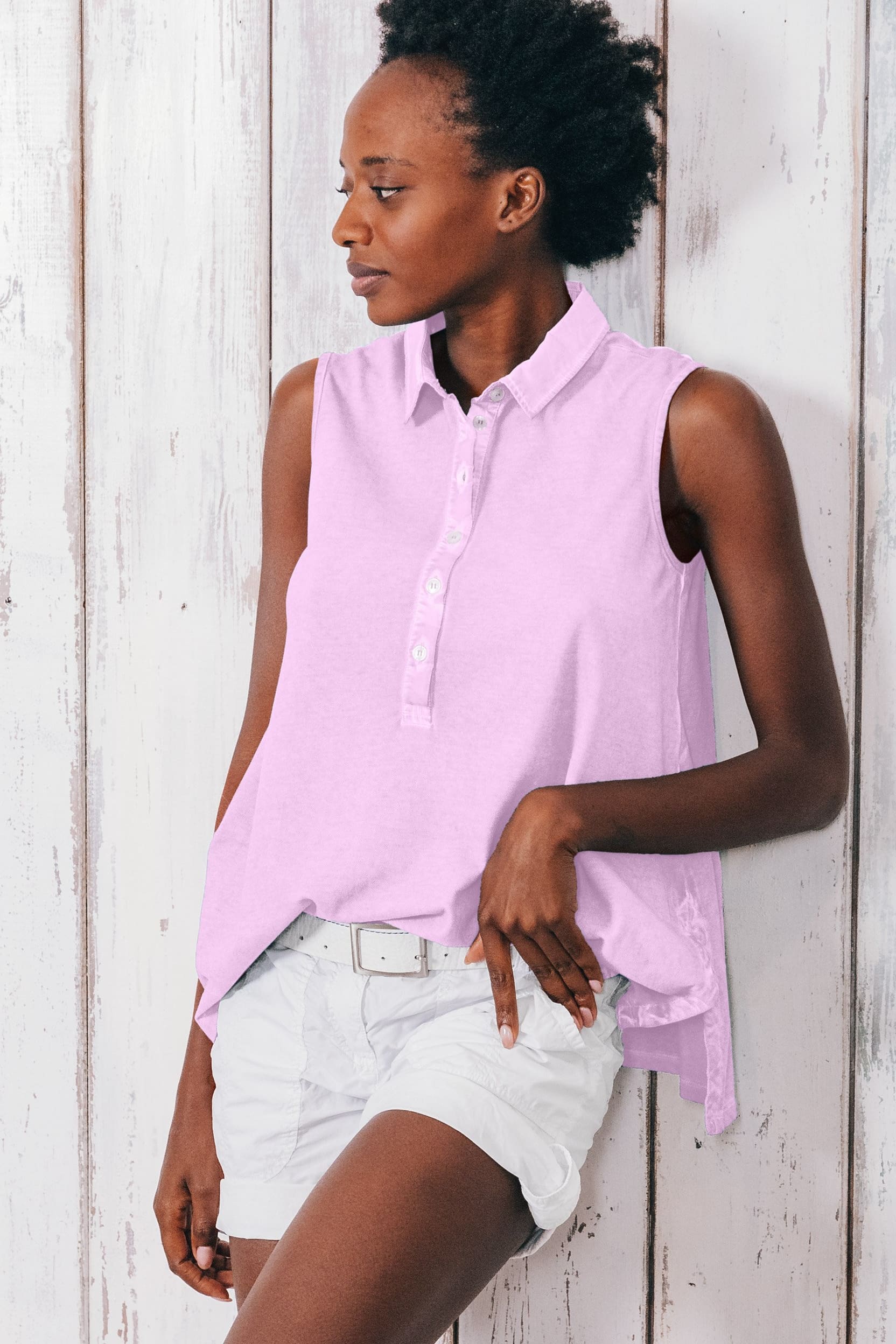 Sleeveless Pique Polo Shirt - Quarzo - Polos