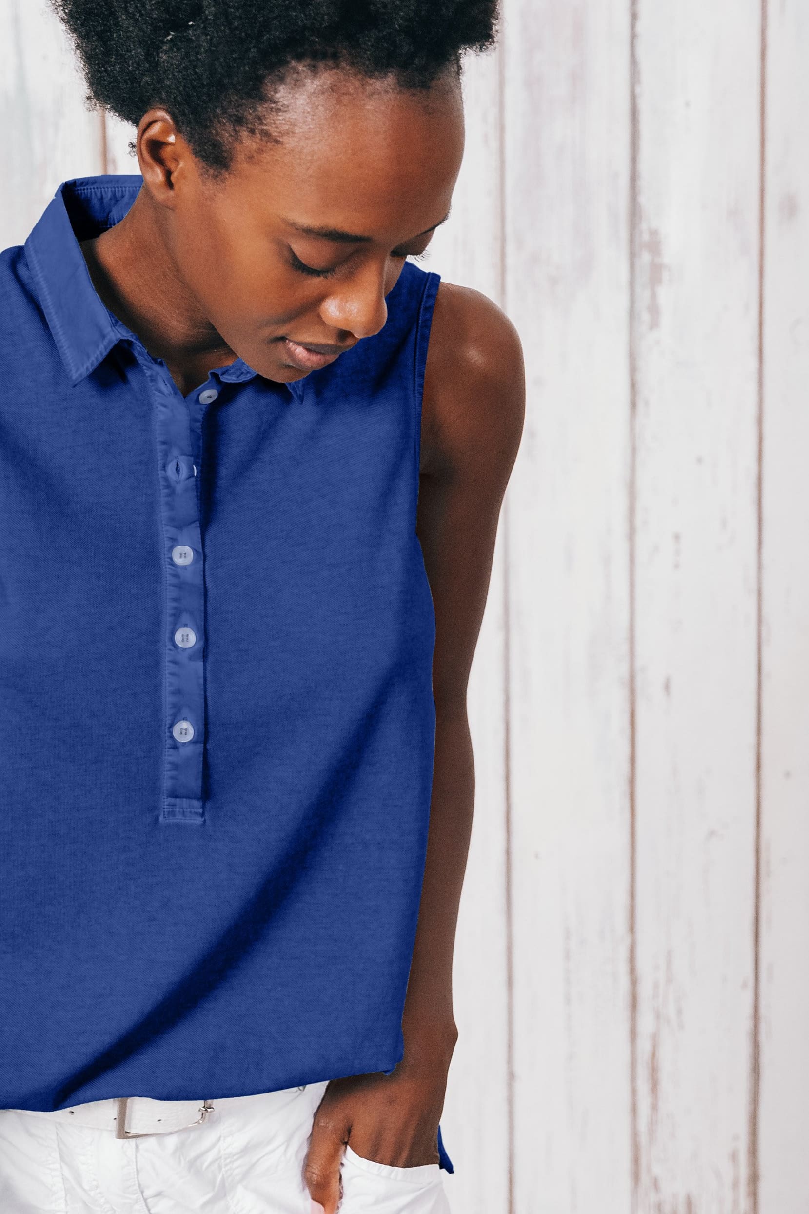 Sleeveless Pique Polo Shirt - Royal - Polos