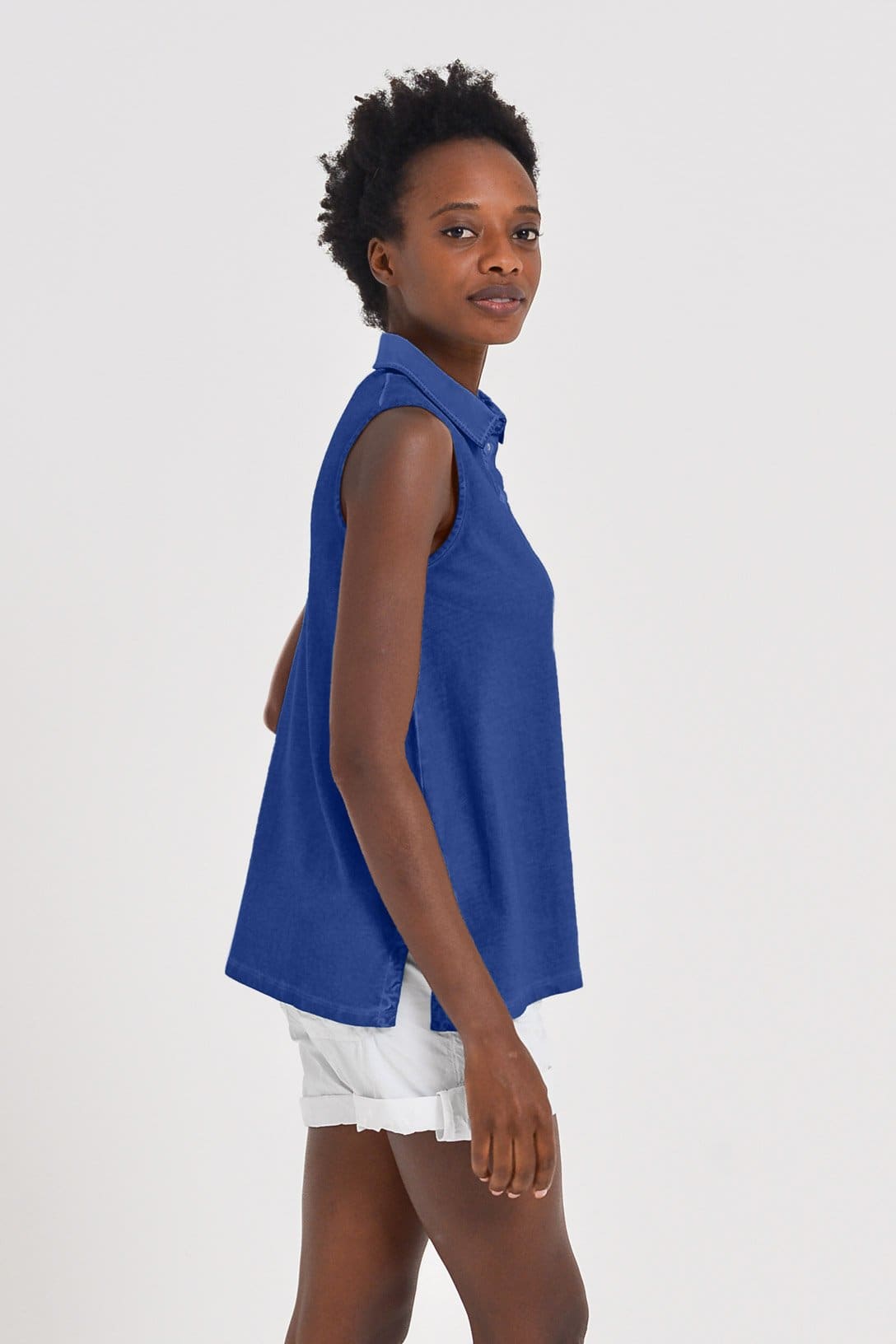 Sleeveless Pique Polo Shirt - Royal - Polos