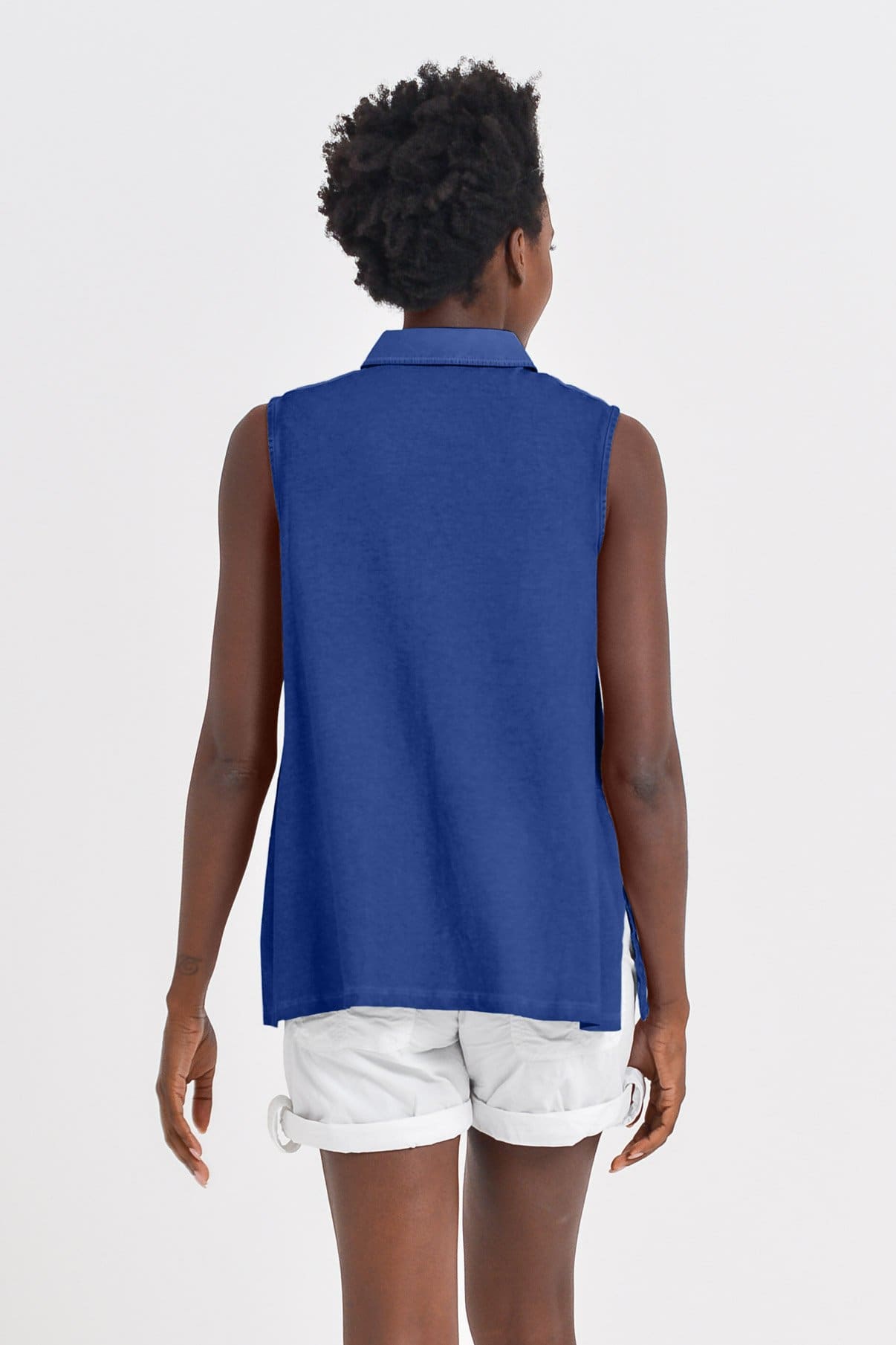 Sleeveless Pique Polo Shirt - Royal - Polos