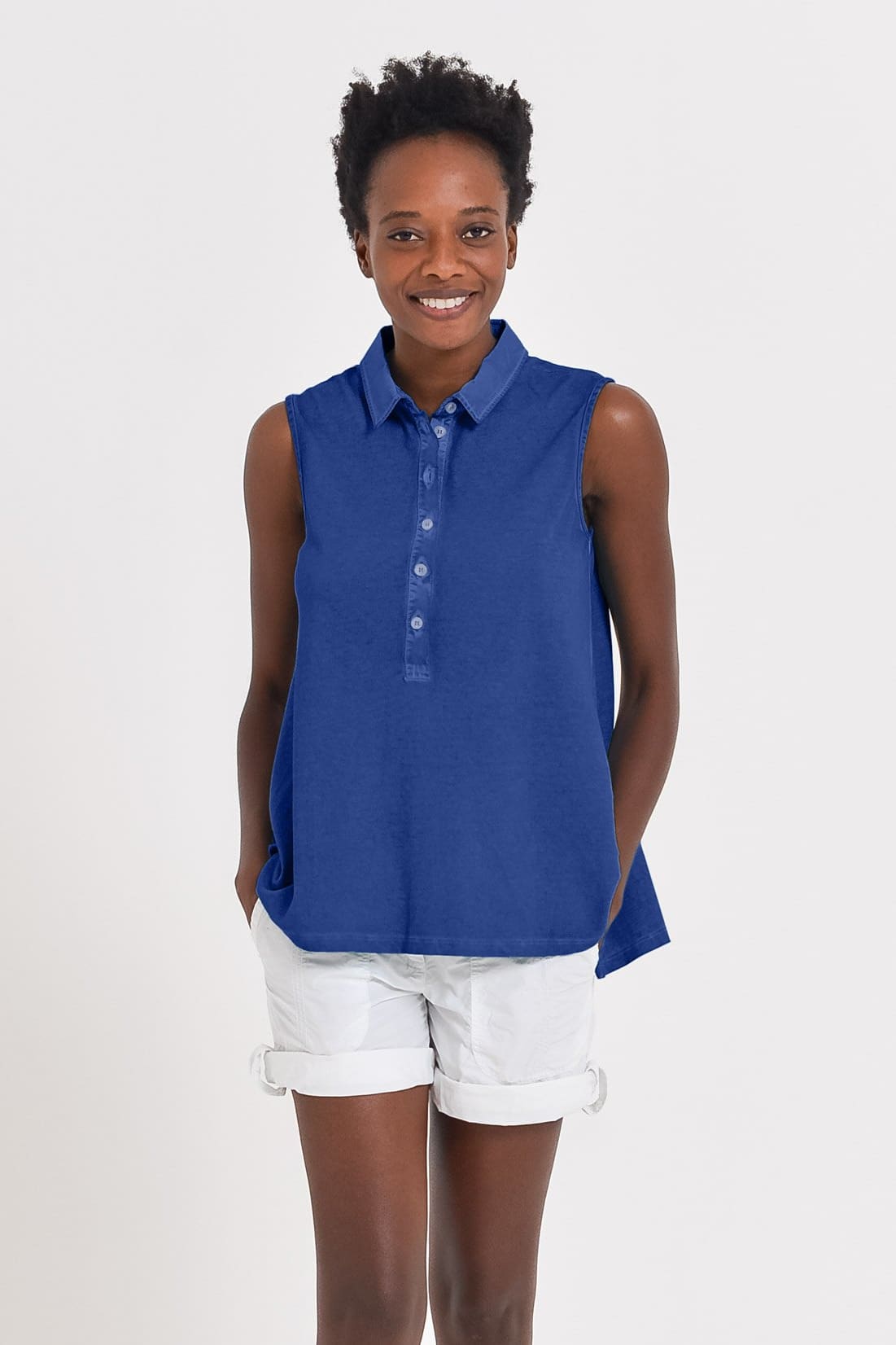 Sleeveless Pique Polo Shirt - Royal - Polos