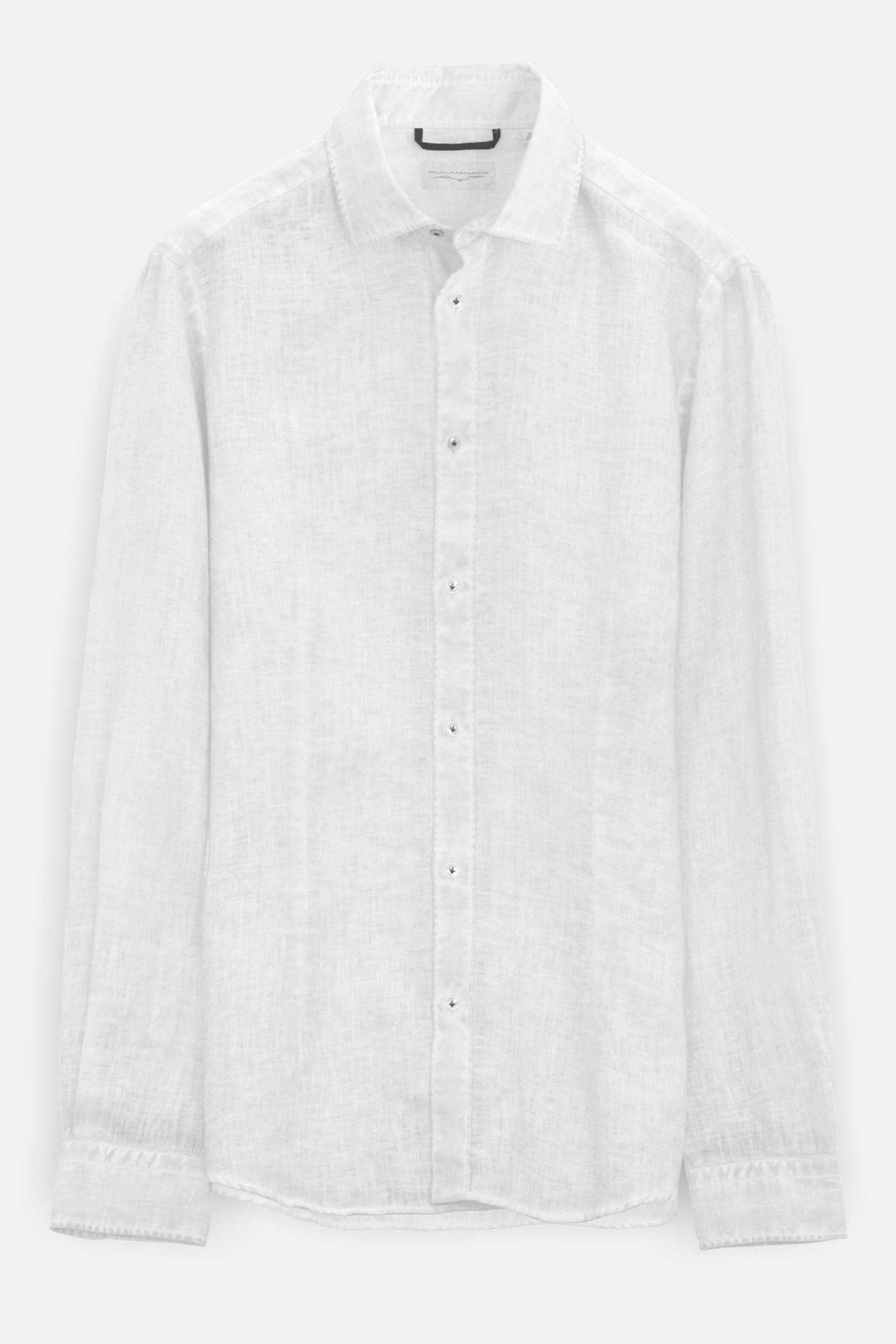 White Slim Fit Spread Collar Linen Shirts Ploumanc'h
