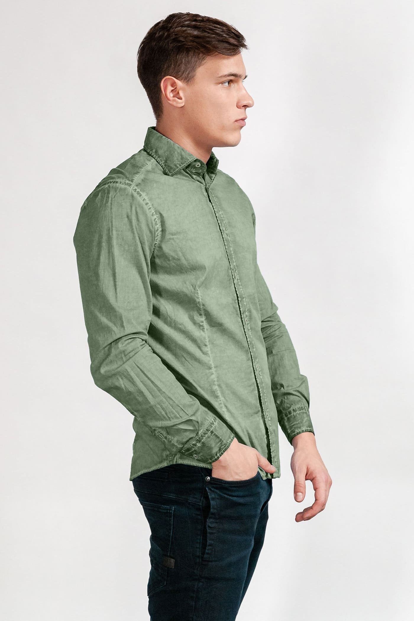 Slim-Fit Stretch Poplin Shirt - Ginepro - Shirts