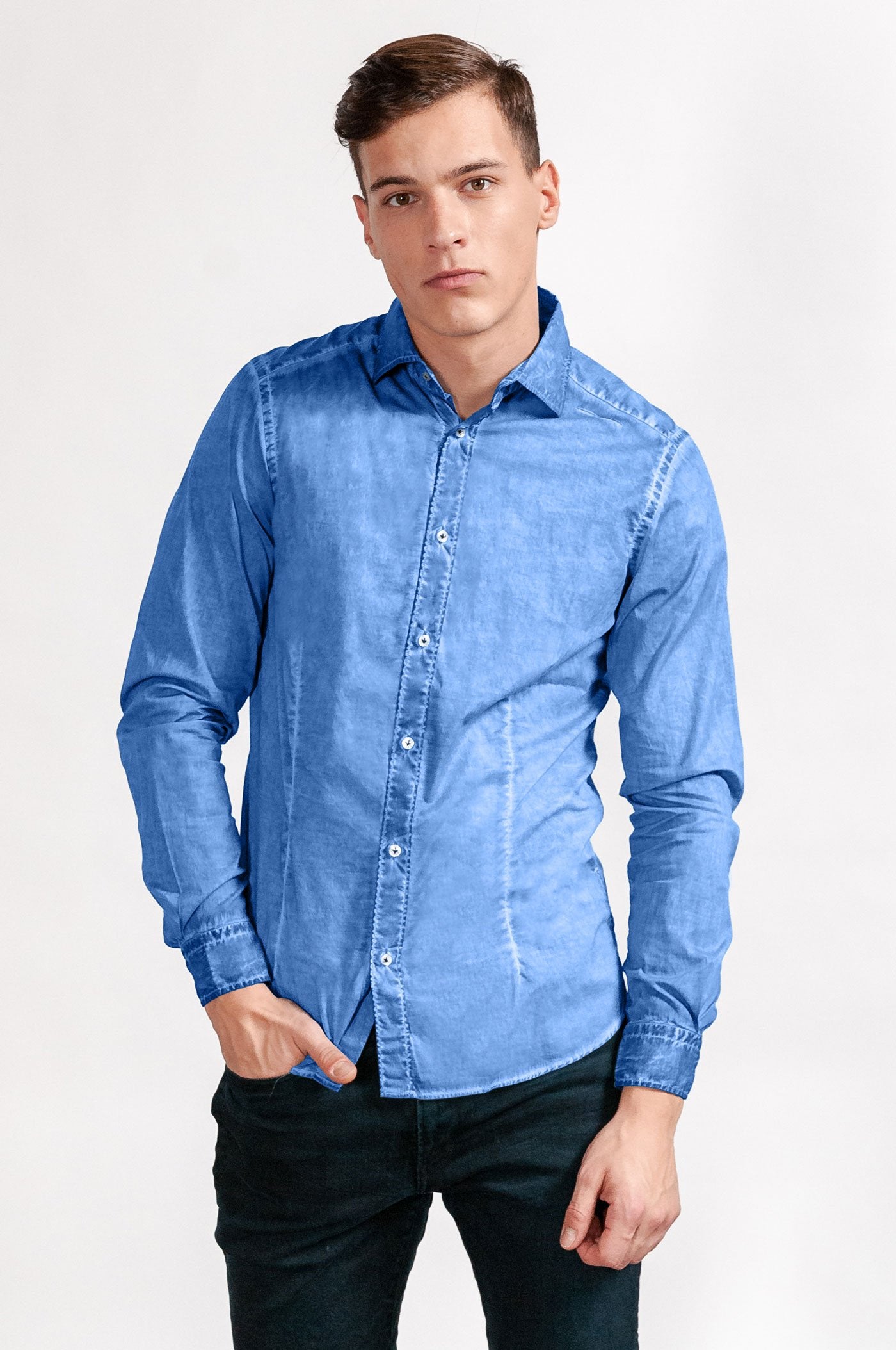 Slim-Fit Stretch Poplin Shirt - Oceano - Shirts