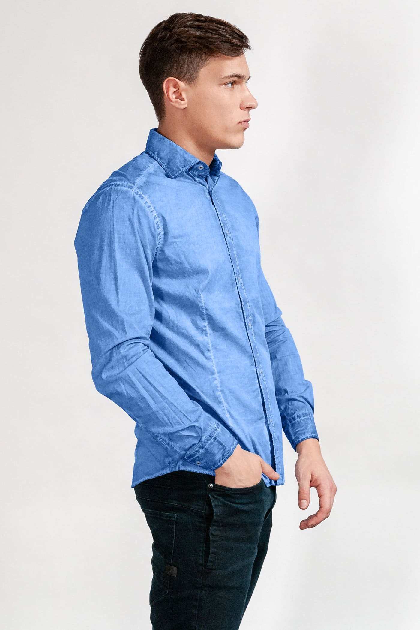 Slim-Fit Stretch Poplin Shirt - Oceano - Shirts