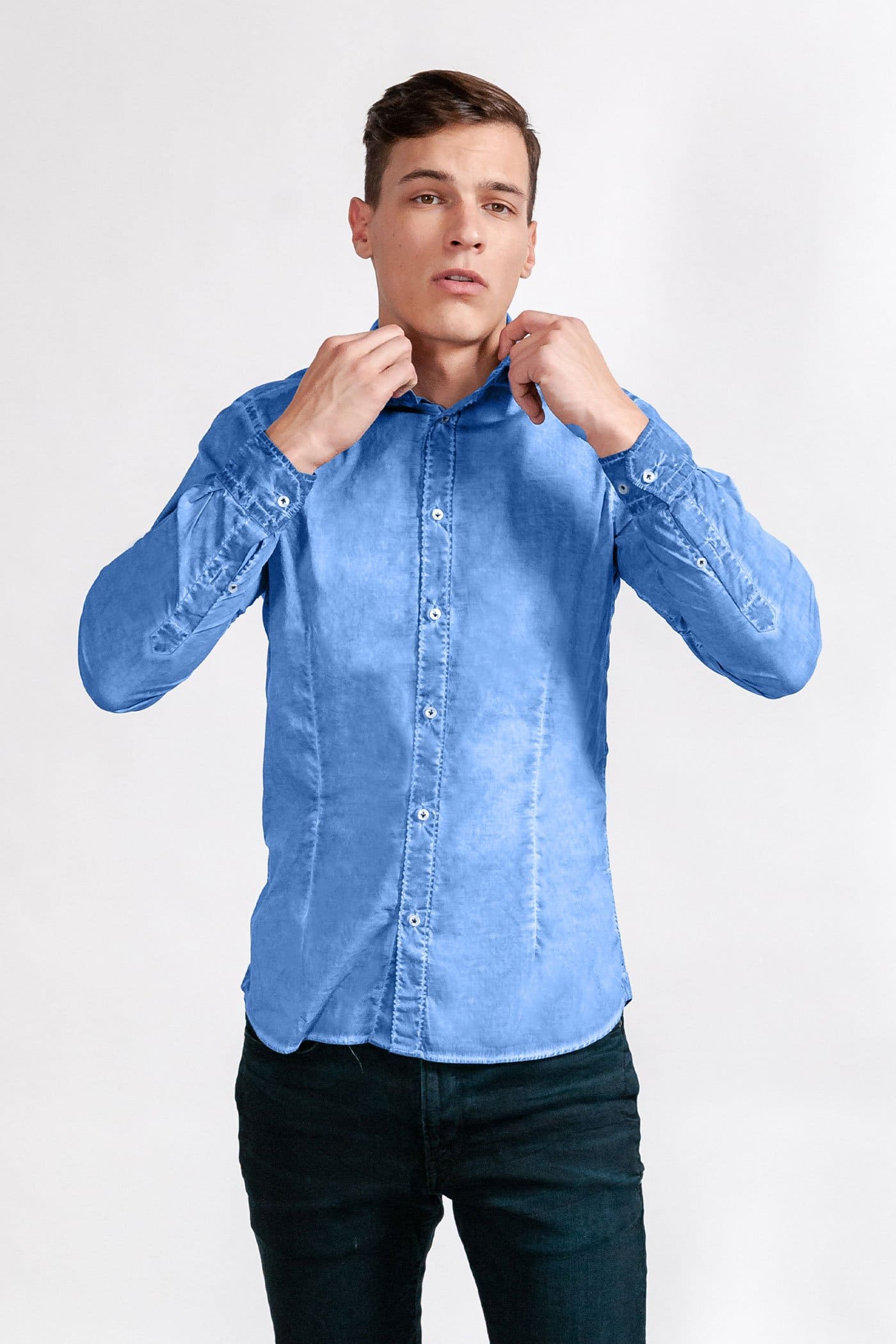 Slim-Fit Stretch Poplin Shirt - Oceano - Shirts
