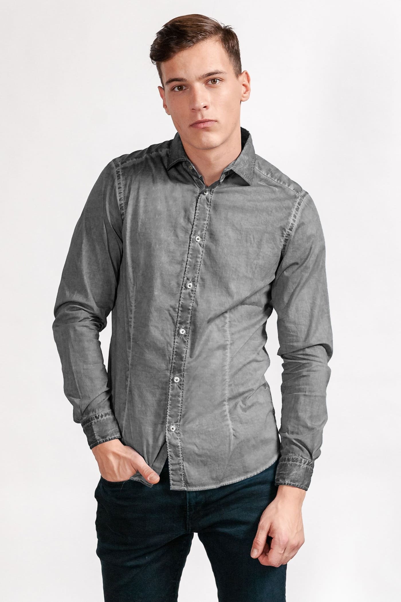 Slim-Fit Stretch Poplin Shirt - Pietra - Shirts